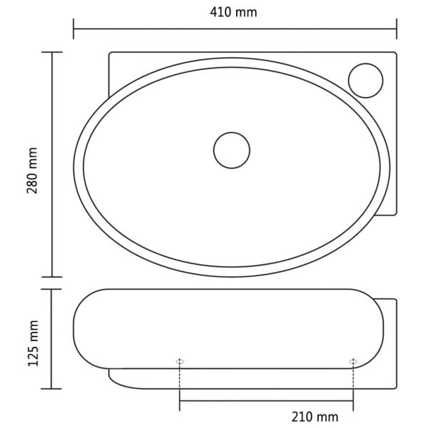Керамична мивка за баня с преливник, отвор за смесител, черна, кръгла