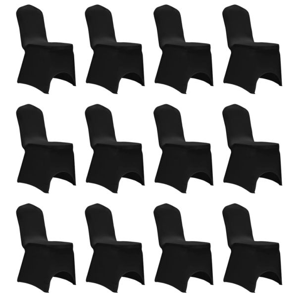 Калъфи за столове, разтегателни, черни, 12 бр