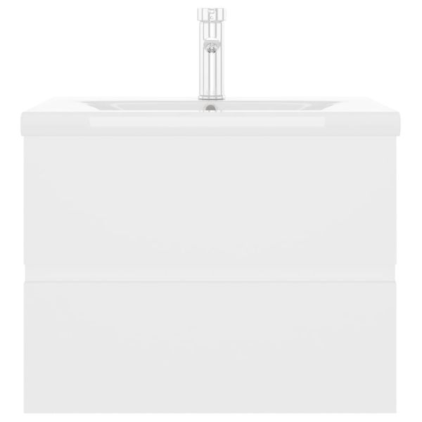 Шкаф за баня с вградена мивка, бял, инженерно дърво