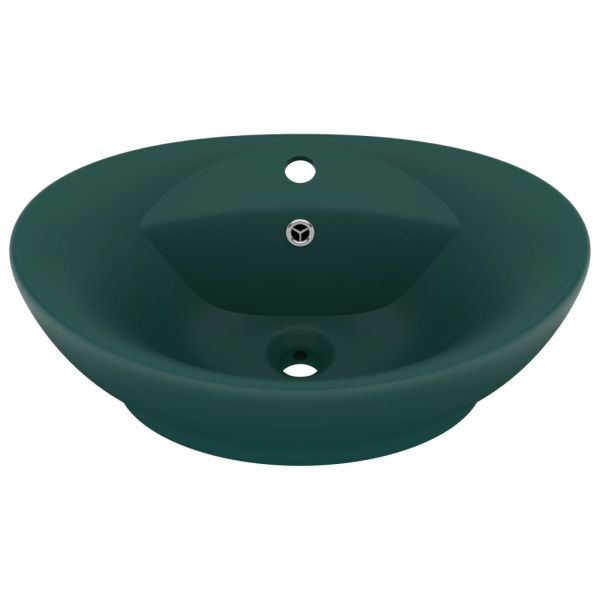 Мивка с преливник лукс овал тъмнозелен мат 58,5x39 см керамика