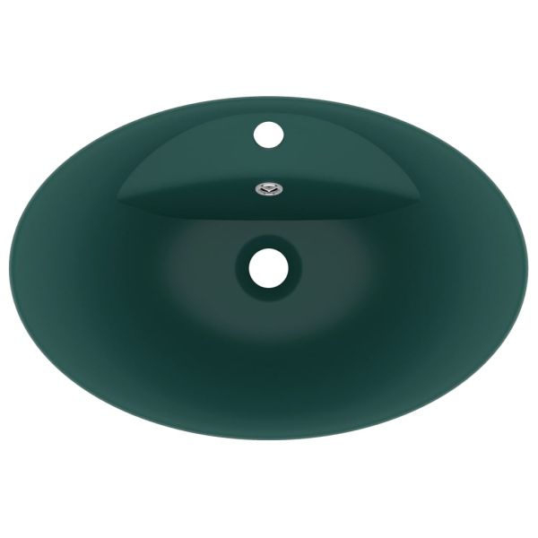Мивка с преливник лукс овал тъмнозелен мат 58,5x39 см керамика