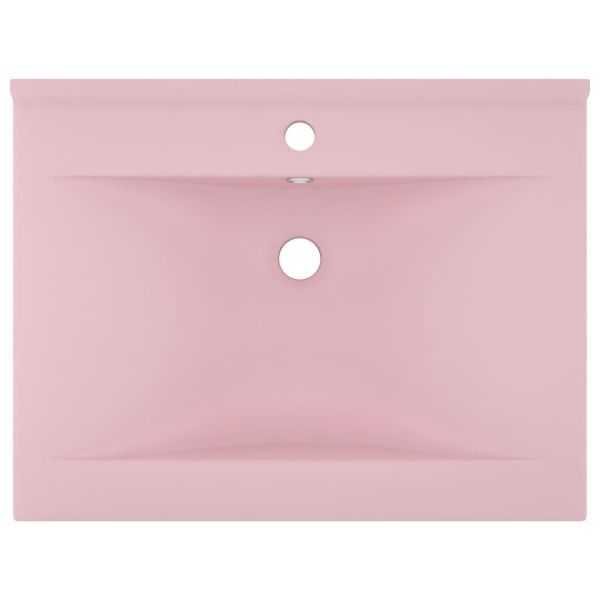 Луксозна мивка с отвор за кран розов мат 60x46 см керамика