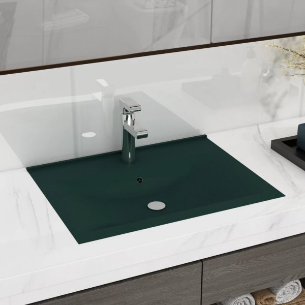 Луксозна мивка с отвор за кран тъмнозелен мат 60x46 см керамика