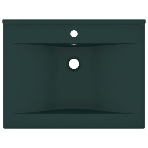 Луксозна мивка с отвор за кран тъмнозелен мат 60x46 см керамика