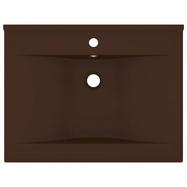 Луксозна мивка с отвор за кран тъмнокафяв мат 60x46 см керамика