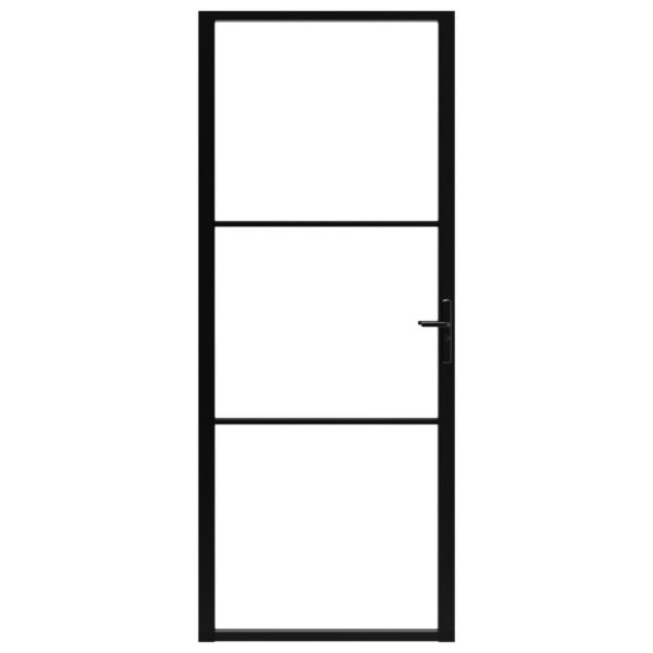 Интериорна врата, ESG стъкло и алуминий, 93x201,5 см, черна