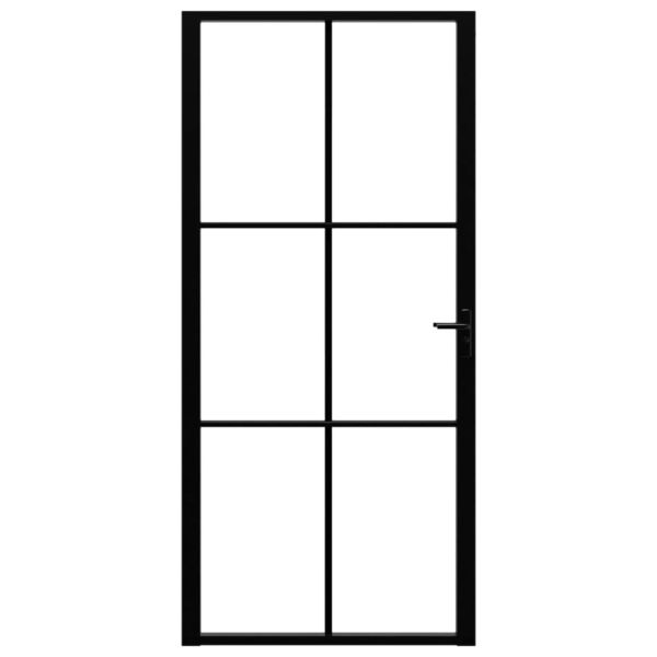 Интериорна врата, ESG стъкло и алуминий, 93x201,5 см, черна