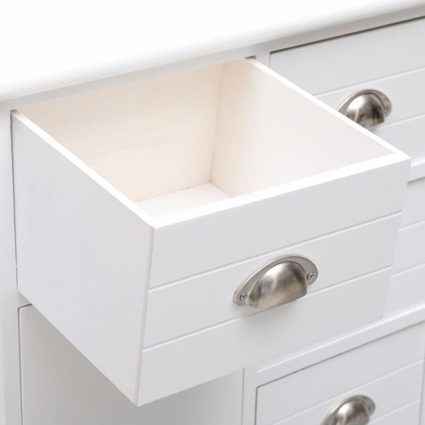 Бюфет с 10 чекмеджета, бял, 113x30x79 см, дърво