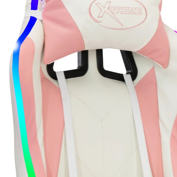 Геймърски стол RGB LED осветление розово/черно изкуствена кожа