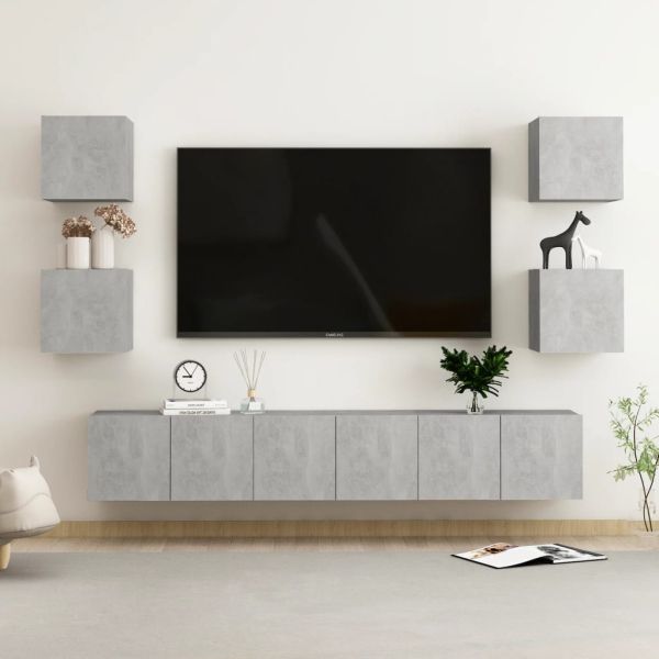 Комплект ТВ шкафове от 7 части, бетонно сиви, ПДЧ