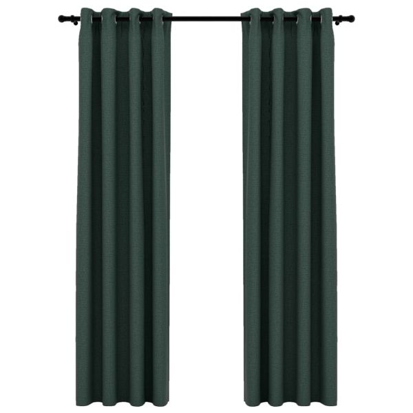 Затъмняващи завеси имитация лен с отвори 2 бр зелени 140x245 см