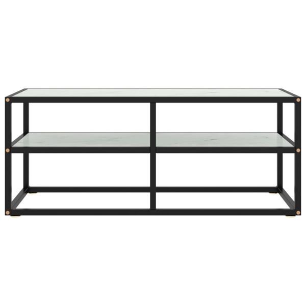 ТВ шкаф, черен, бяло мраморно стъкло, 100x40x40 см