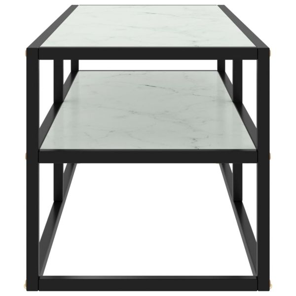 ТВ шкаф, черен, бяло мраморно стъкло, 100x40x40 см