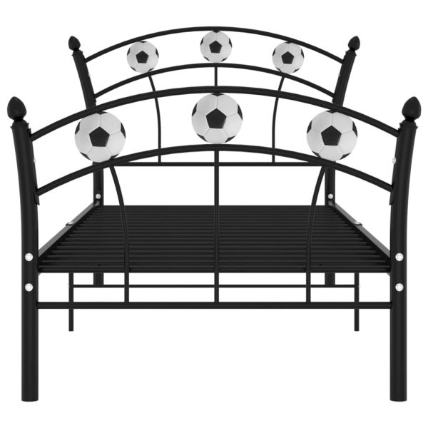 Рамка за легло с футболен дизайн, черна, метал, 90x200 см