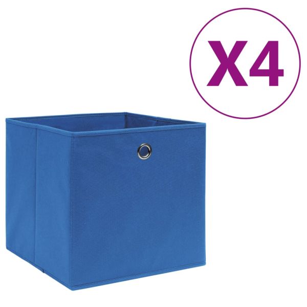 Кутии за съхранение, 4 бр, нетъкан текстил, 28x28x28 см, сини