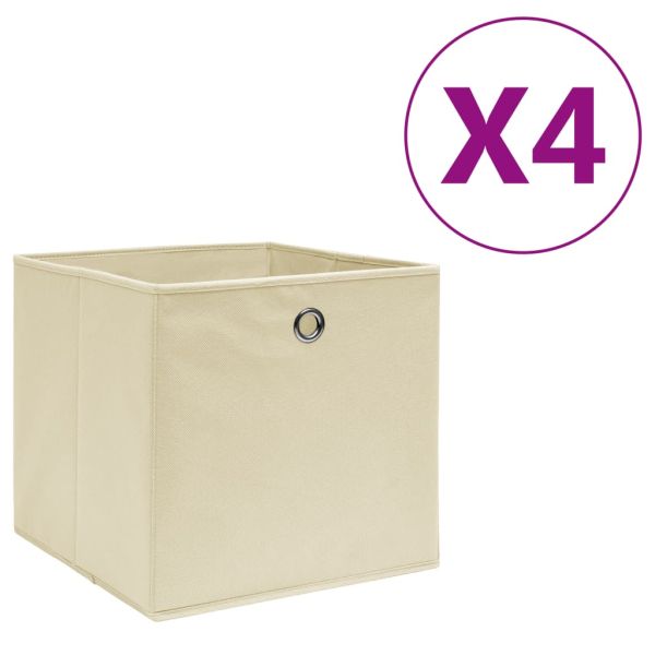 Кутии за съхранение 4 бр нетъкан текстил 28x28x28 см кремави