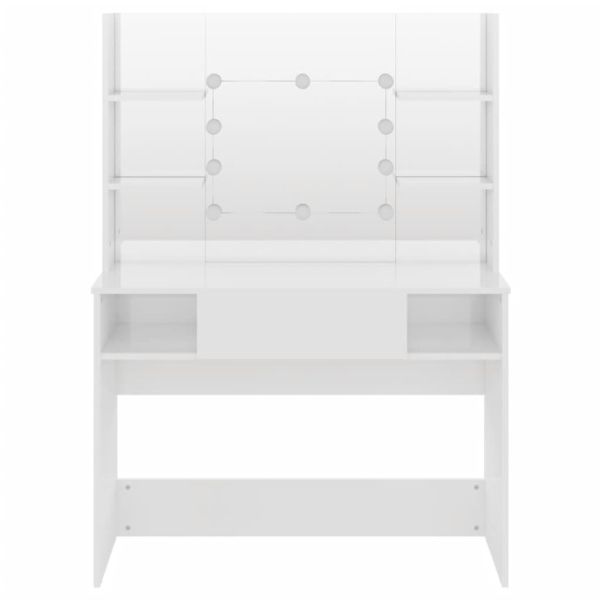 Тоалетка с LED лампи, 100x40x135 см, МДФ, сияйно бяло