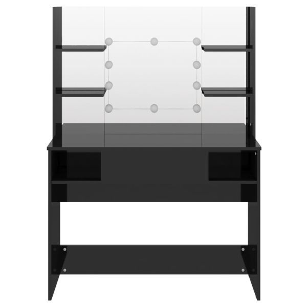 Тоалетка с LED лампи, 100x40x135 см, МДФ, сияйно черно