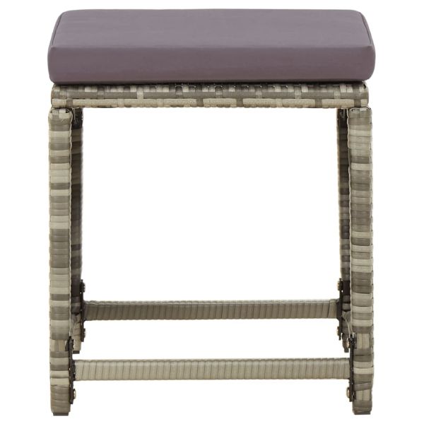 Градински табуретки с възглавници, 4 бр, полиратан, сиви