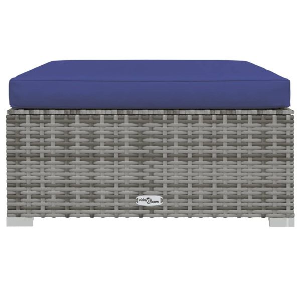 Градинска табуретка с възглавница, сива, 70х70х30 см, полиратан