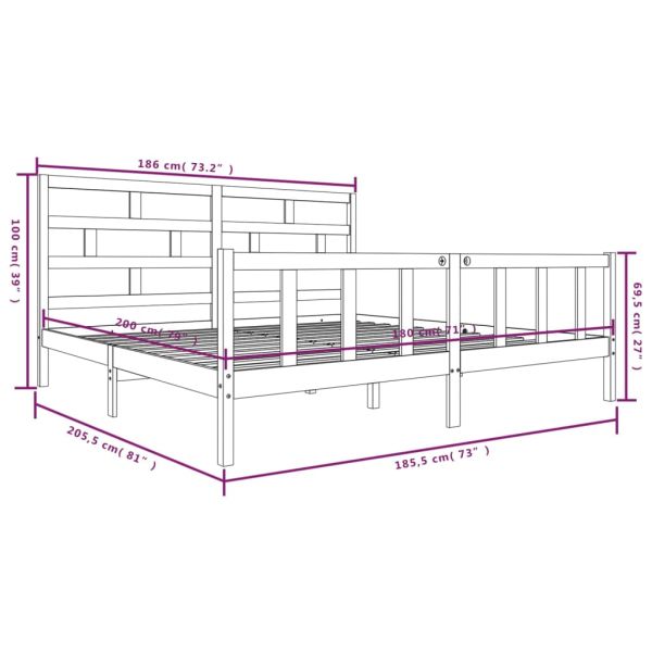 Рамка за легло, бор масив, 180x200cм, Super King Size