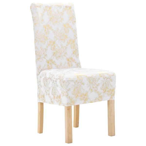 6 бр калъфа за столове, еластични, бели със златен принт