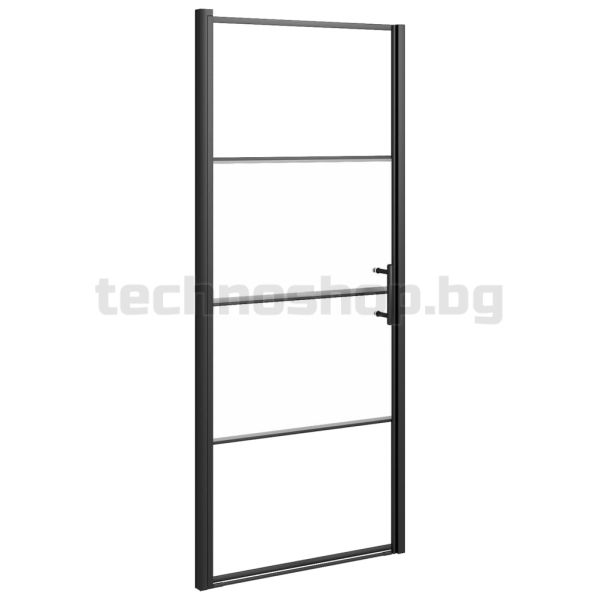Врата за душ, 91x195 см, полуматирано закалено стъкло, черна