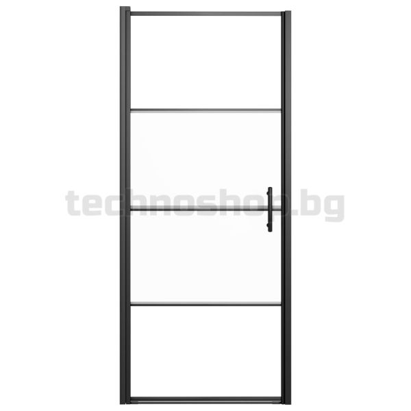 Врата за душ, 91x195 см, полуматирано закалено стъкло, черна