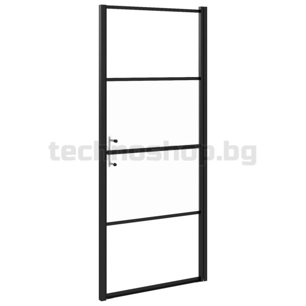 Врата за душ, 91x195 см, полуматирано закалено стъкло, черна