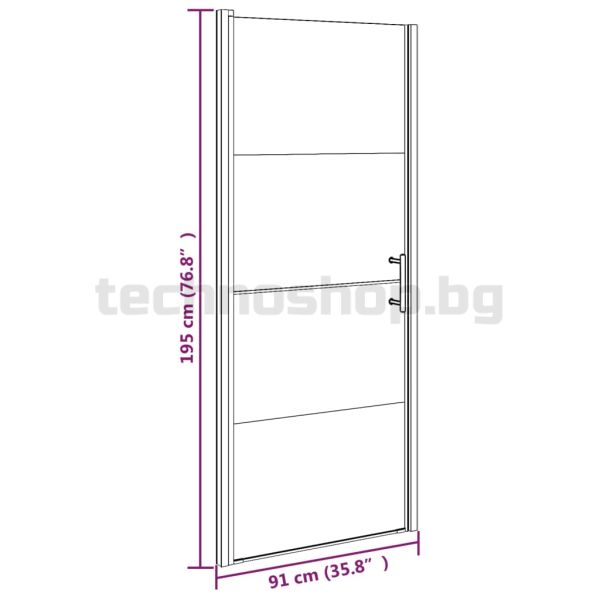 Врата за душ, 91x195 см, полуматирано закалено стъкло, черна