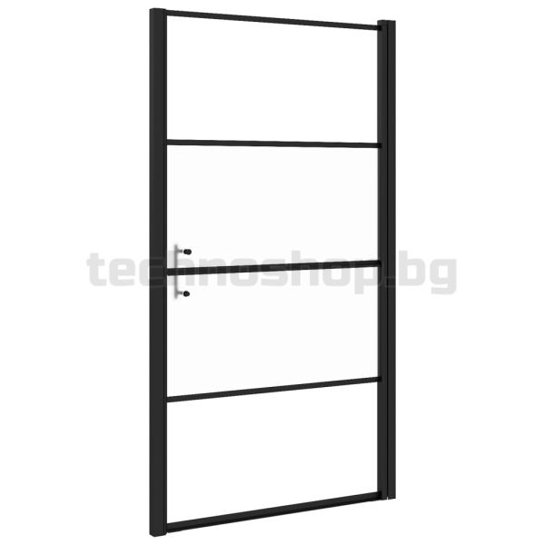Врата за душ, 100x178 см, полуматирано закалено стъкло, черна