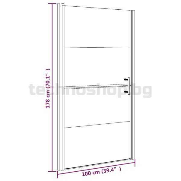 Врата за душ, 100x178 см, полуматирано закалено стъкло, черна