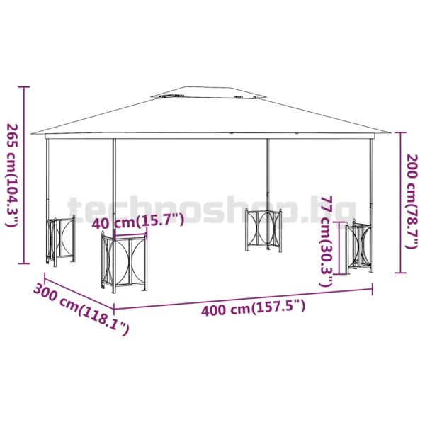 Беседка със странични стени и двоен покрив, 3х4 м, таупе