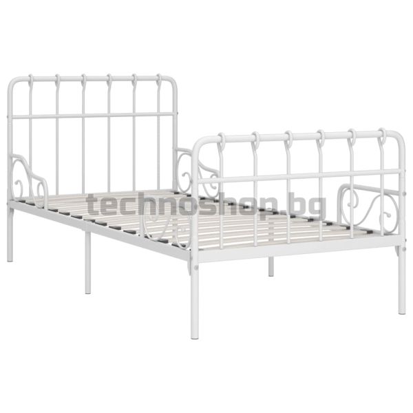 Рамка за легло с ламелна основа, бяла, метал, 90x200 см