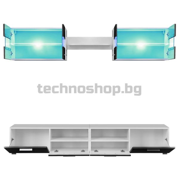 ТВ секция от 5 части с LED осветление, черен гланц
