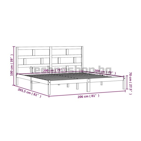 Рамка за легло, черна, бор масив, 200x200 см