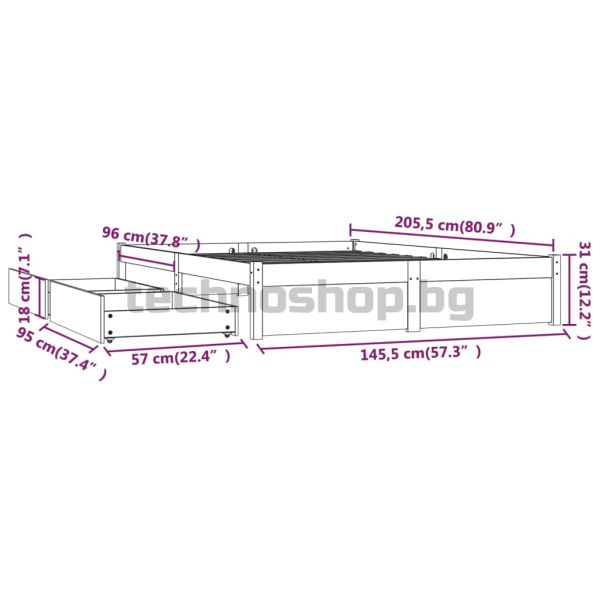 Рамка за легло с чекмеджета, бяла, 140x200 см