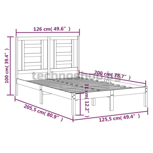 Рамка за легло без матрак, бял, 120x200 см, бор масив