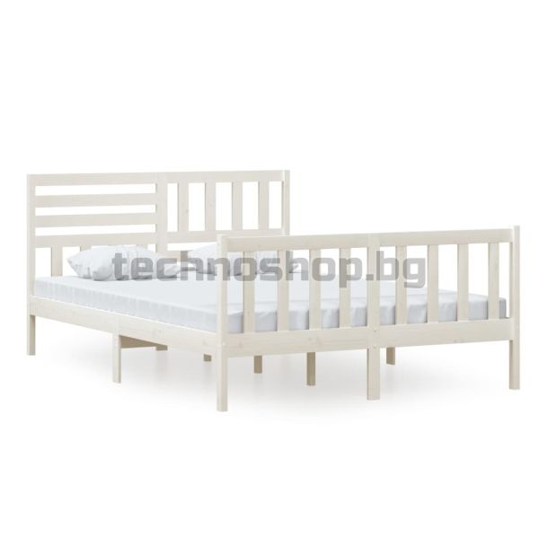 Рамка за легло, бяла, масивно дърво, 140x200 см