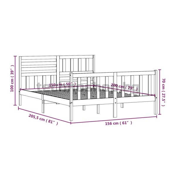 рамка за легло 150x200 см King Size масивно дърво