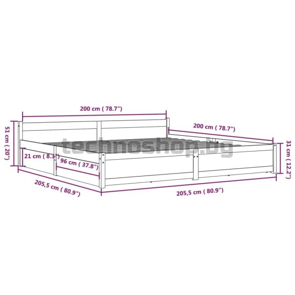Рамка за легло с чекмеджета, бяла, 200x200 см