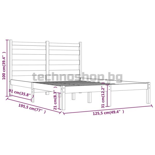 Рамка за легло, масивно дърво бор, 120x190 см, Small Double