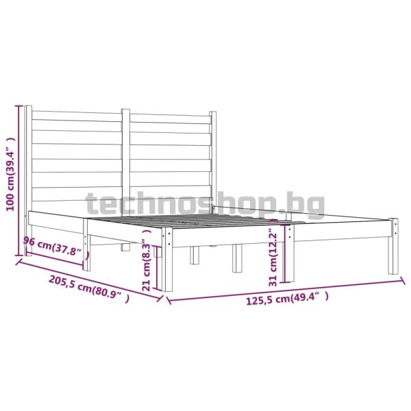 Рамка за легло, бяла, бор масив, 120x200 см