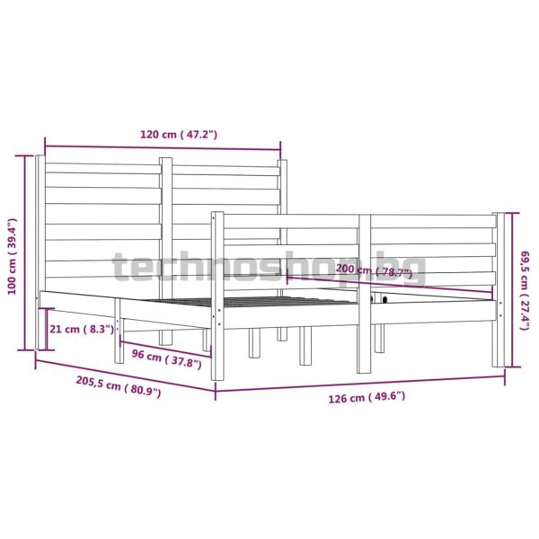 Рамка за легло, бор масив, 120х200 см, бяла