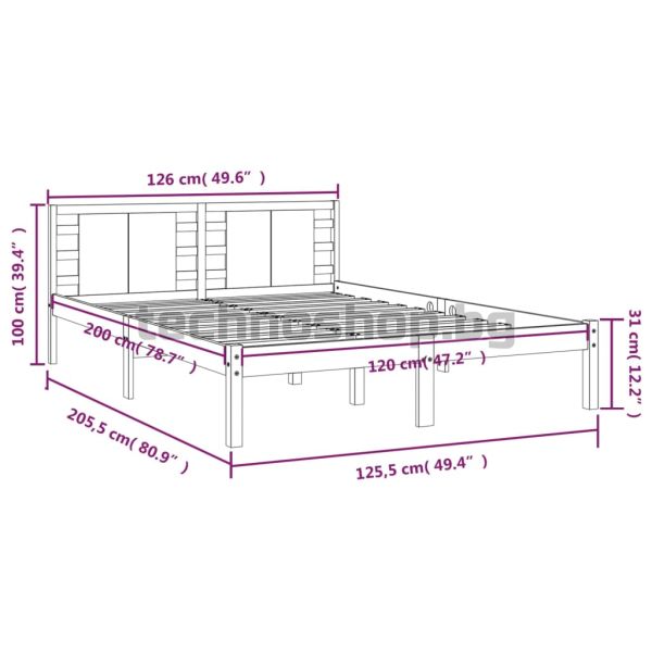 Рамка за легло без матрак, бял, 120x200 см, бор масив