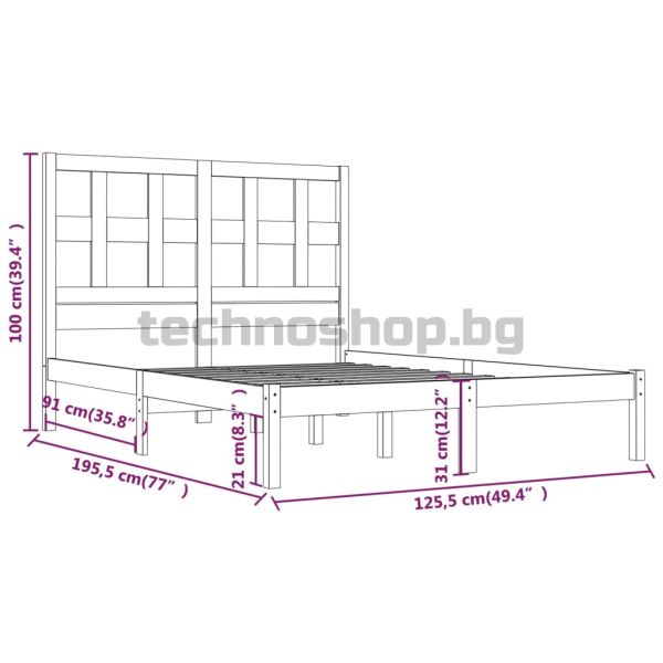Рамка за легло без матрак, 120x190 см, масивна чамова дървесина