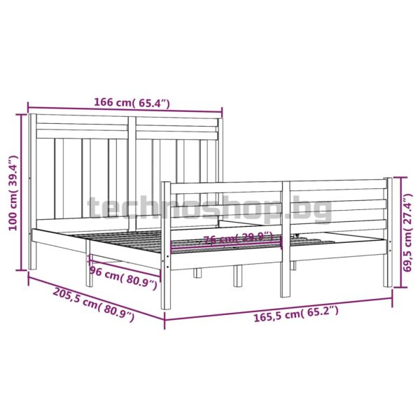 Рамка за легло, бяла, дърво масив, 160х200 см
