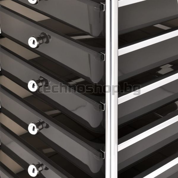 Мобилна количка за съхранение с 10 чекмеджета черна пластмаса