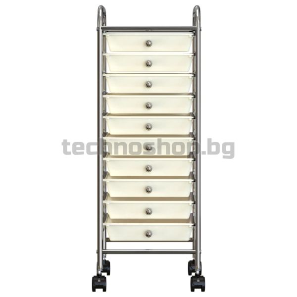 Мобилна количка за съхранение с 10 чекмеджета бяла пластмаса