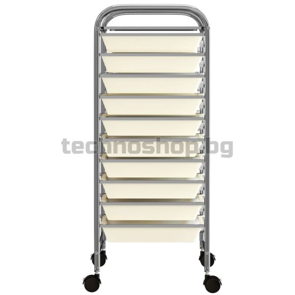 Мобилна количка за съхранение с 10 чекмеджета бяла пластмаса